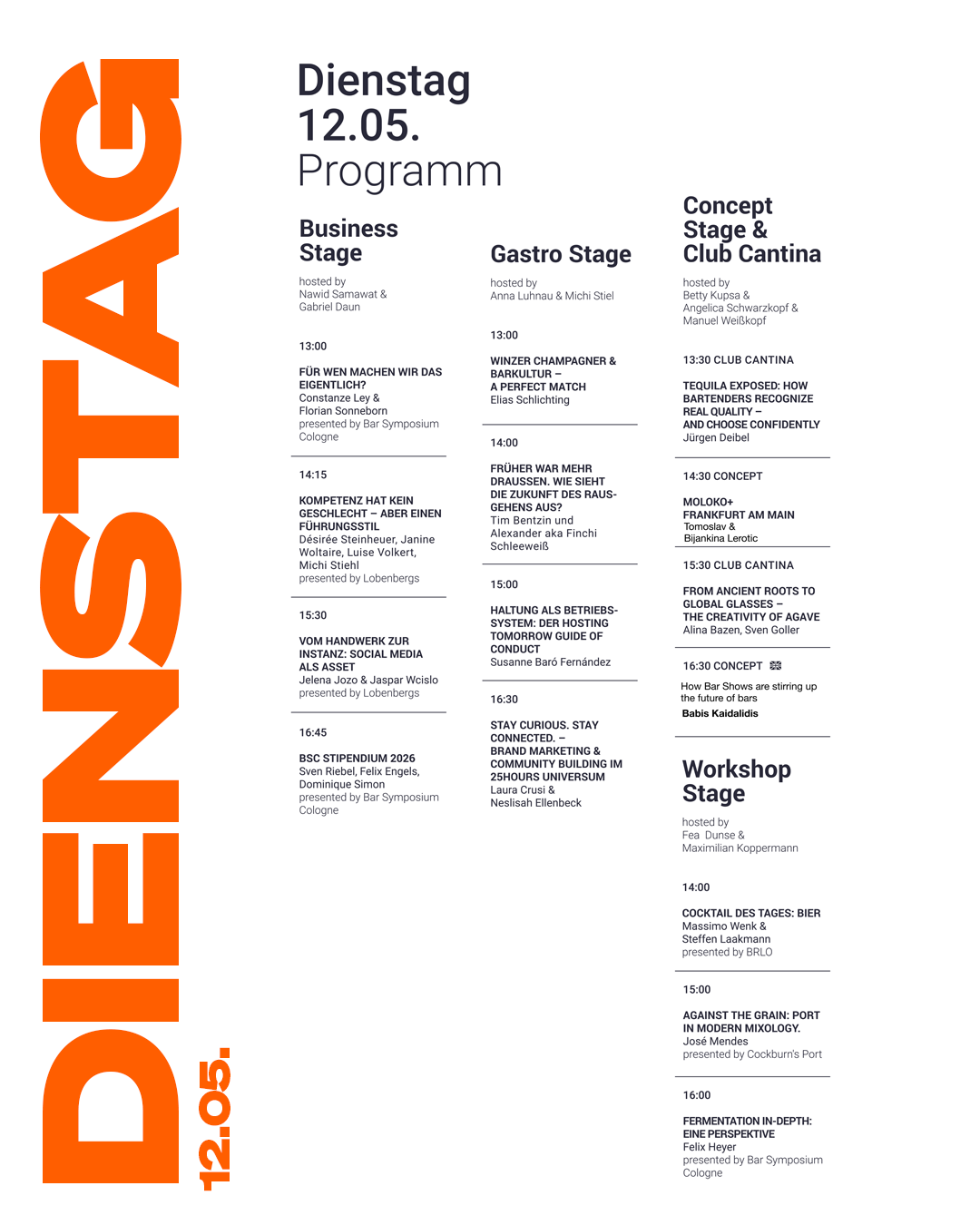 BSC 2026 Bühnenprogramm – Dienstag 12. Mai